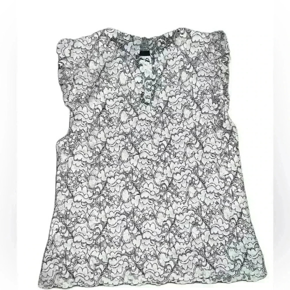 zara  crochet top Sz S Preppy Romantic Boho Split Neck Sleeveless - Picture 5 of 6